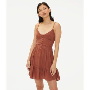 Aeropostale Solid Mauve Scoop-Neck Buttoned Babydoll Sleeveless Mini Dress Small